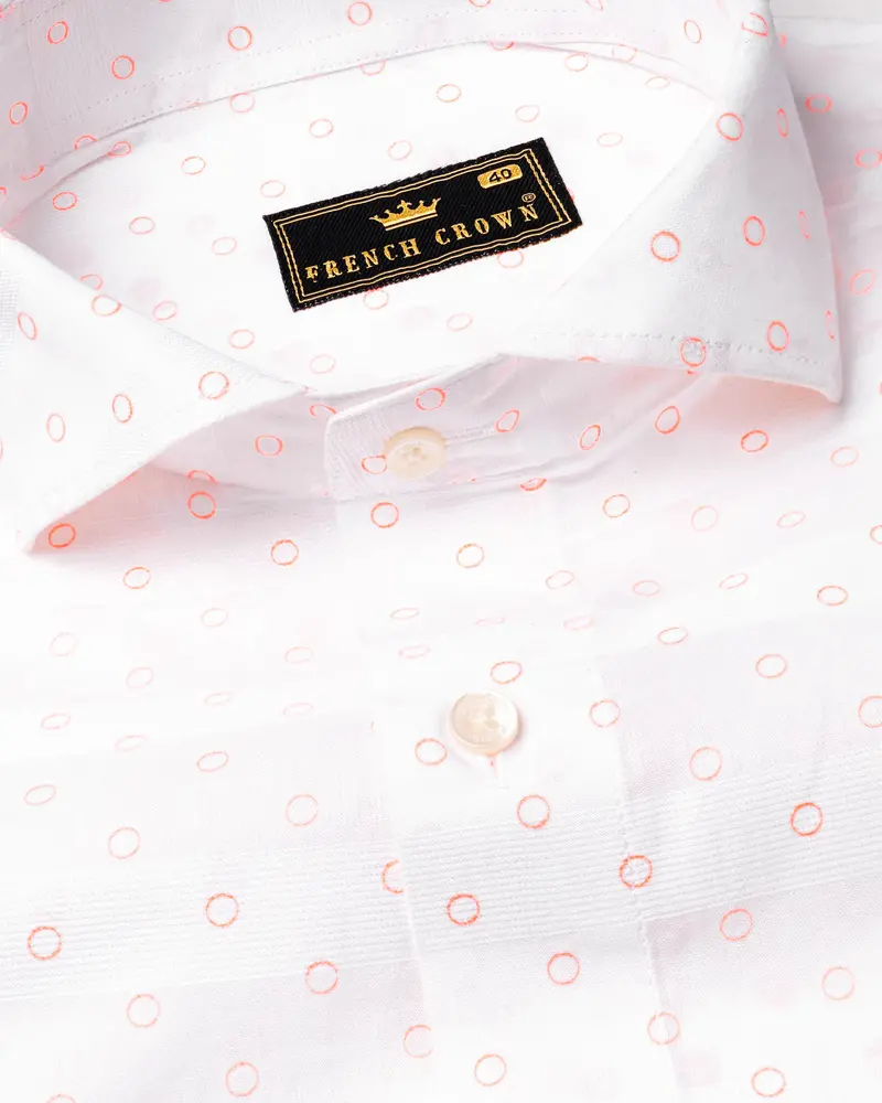 Bright White And Ebb Striped And Circular Dobby Textured Giza Cotton Shirt 1