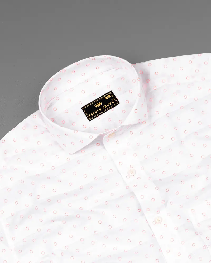 Bright White And Ebb Striped And Circular Dobby Textured Giza Cotton Shirt 4