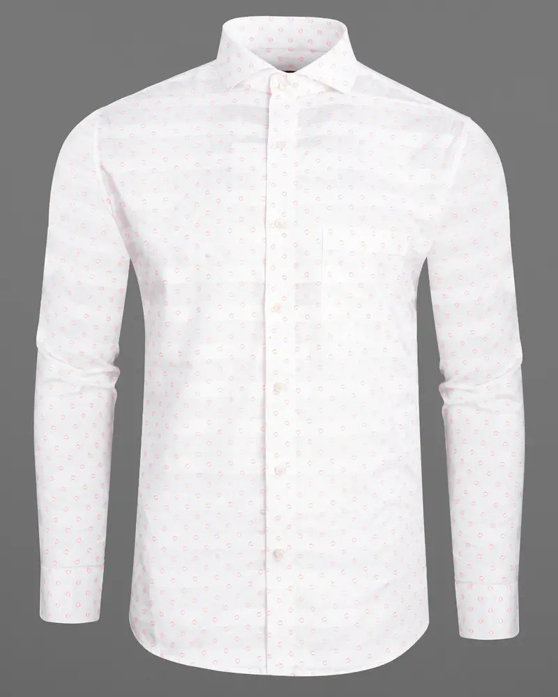 Bright White And Ebb Striped And Circular Dobby Textured Giza Cotton Shirt 5