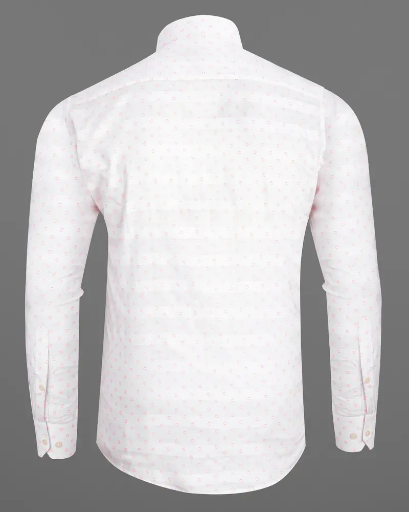 Bright White And Ebb Striped And Circular Dobby Textured Giza Cotton Shirt 6