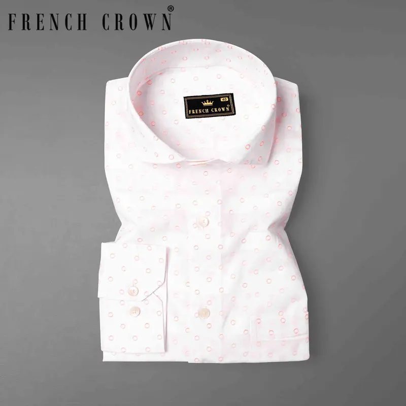 Bright White And Ebb Striped And Circular Dobby Textured Giza Cotton Shirt 7