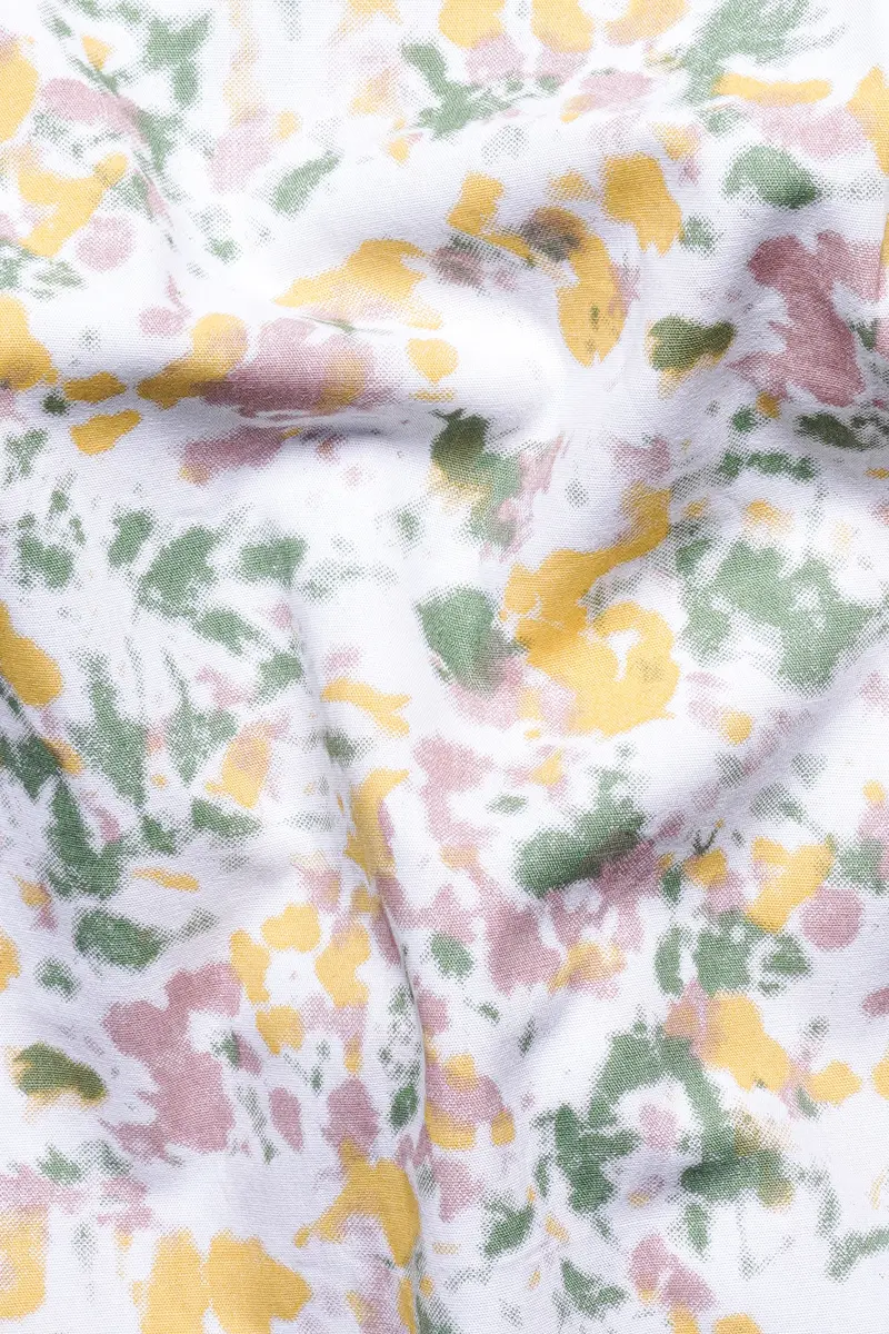 Bright White And Flamingo Pink Multicolour Abstract Printed Twill Premium Cotton Short Kurta Designer Shirt 3