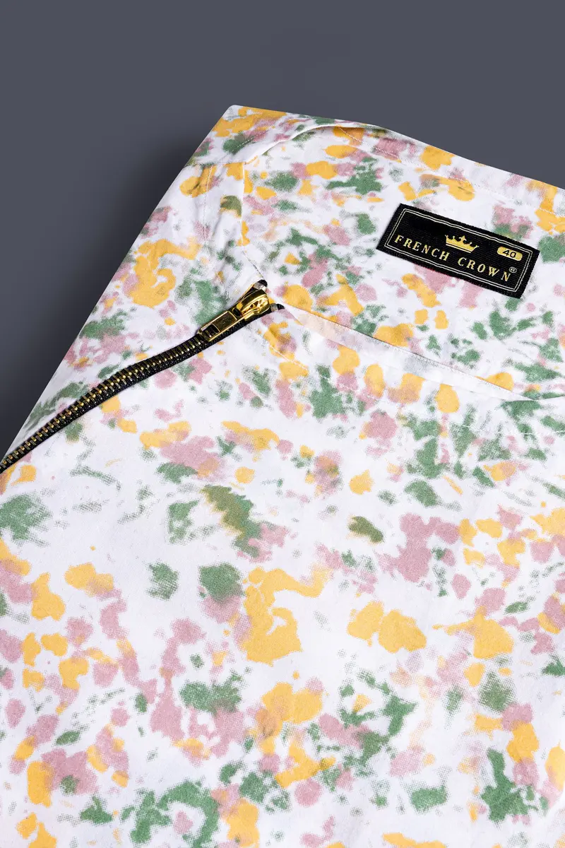 Bright White And Flamingo Pink Multicolour Abstract Printed Twill Premium Cotton Short Kurta Designer Shirt 4