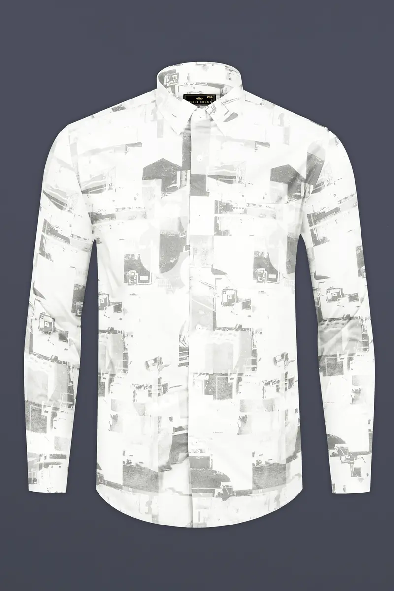 Bright White And Flint Gray Abstract Printed Subtle Sheen Super Soft Premium Cotton Shirt 2