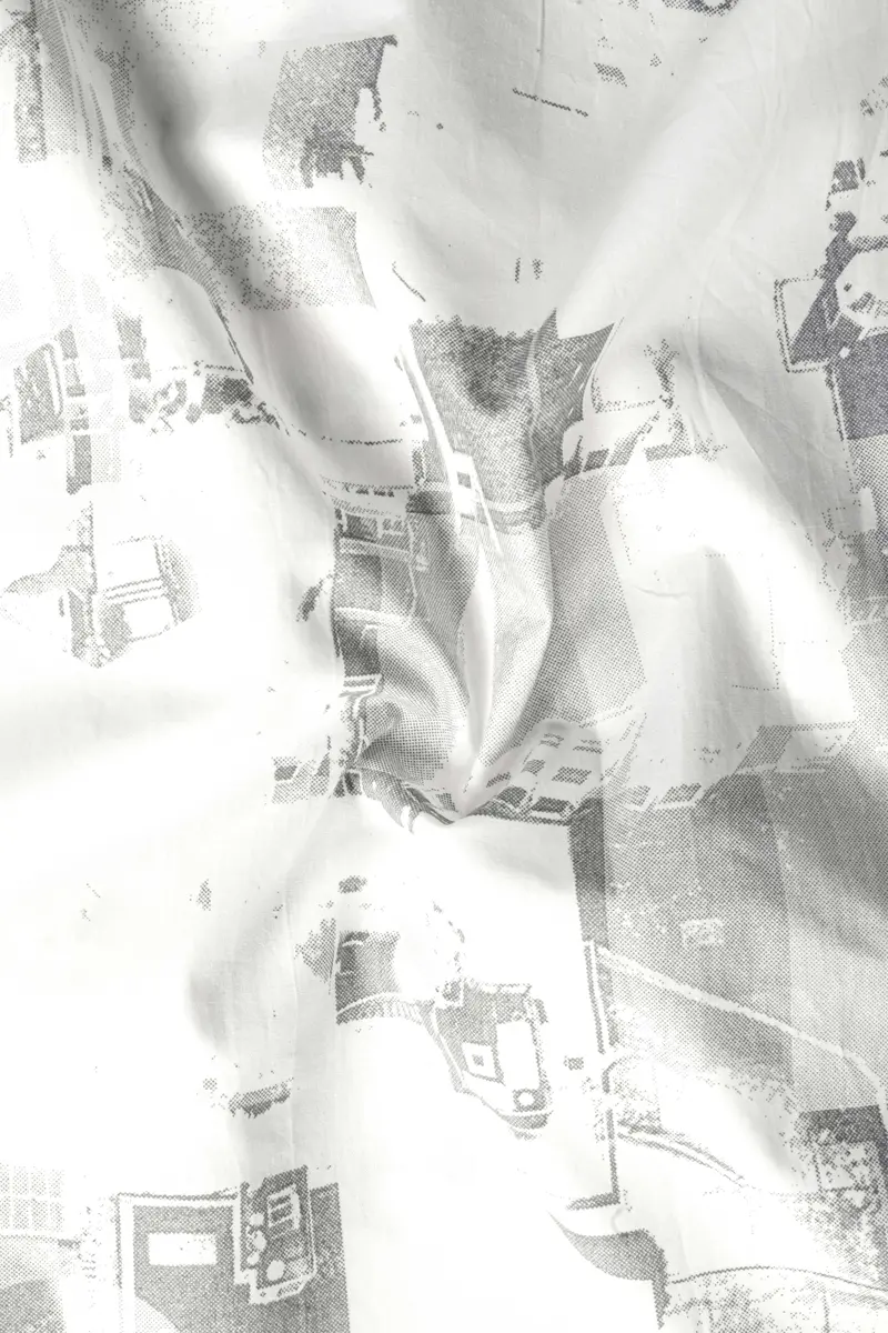 Bright White And Flint Gray Abstract Printed Subtle Sheen Super Soft Premium Cotton Shirt 3