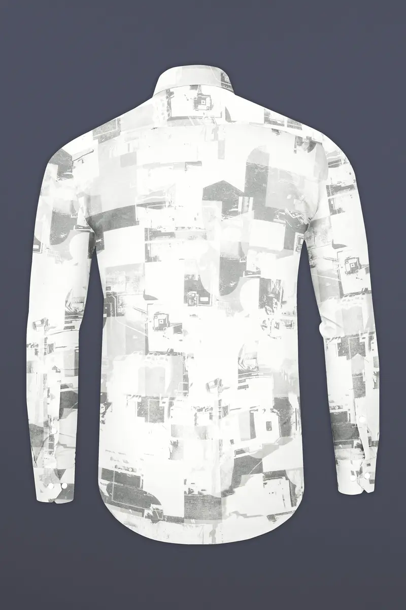 Bright White And Flint Gray Abstract Printed Subtle Sheen Super Soft Premium Cotton Shirt 6