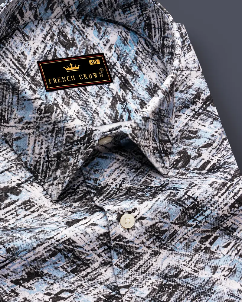 Bright White And Gainsboro Blue Marble Printed Super Soft Premium Cotton Shirt 1