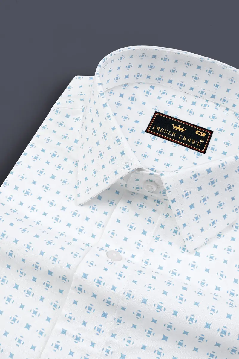 Bright White And Glacier Blue Printed Super Soft Premium Cotton Shirt 1