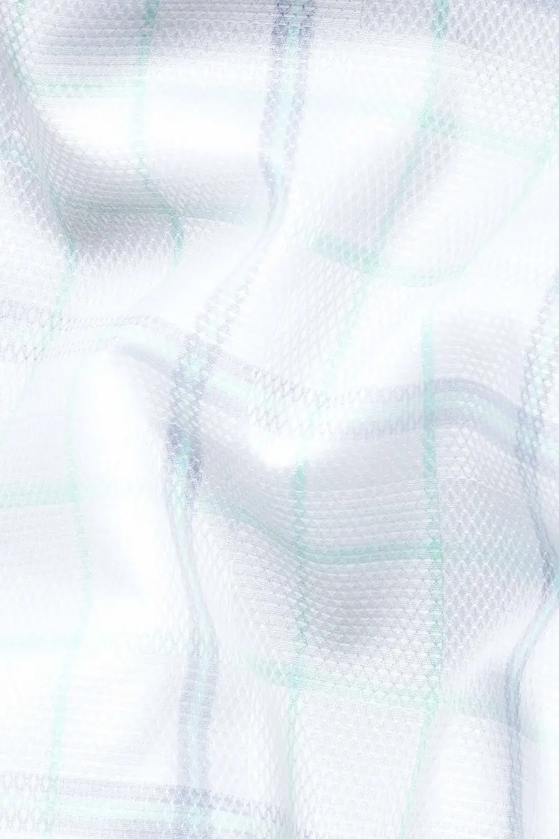 Bright White And Glacier Green Dobby Textured Premium Giza Cotton Shirt 2