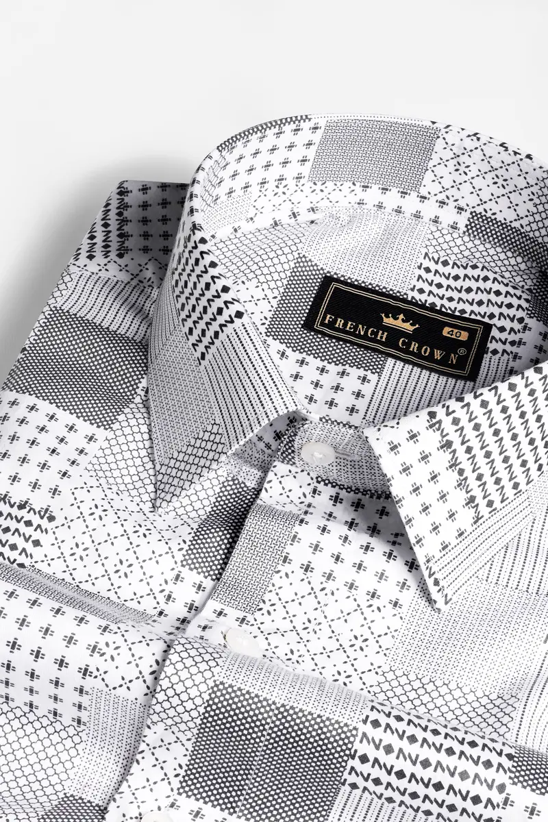 Bright White And Granite Gray Printed Super Soft Premium Cotton Shirt 1