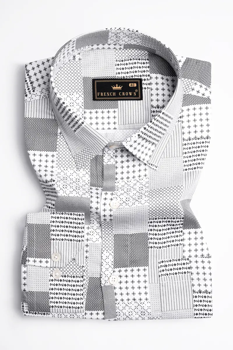 Bright White And Granite Gray Printed Super Soft Premium Cotton Shirt 3