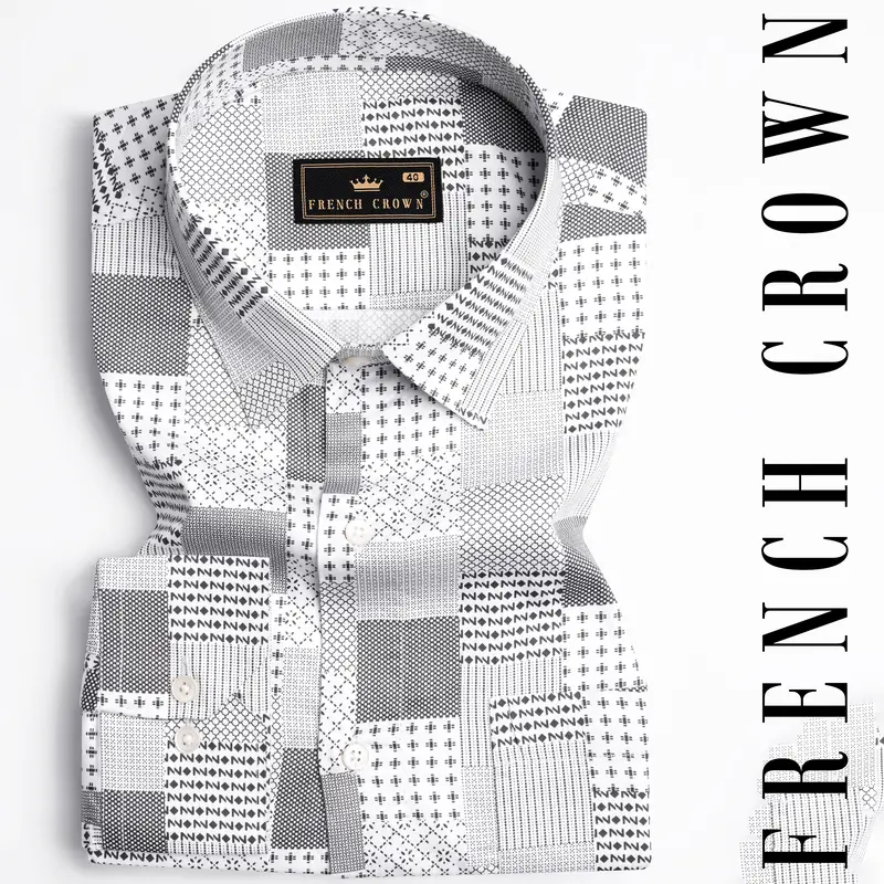 Bright White And Granite Gray Printed Super Soft Premium Cotton Shirt 4