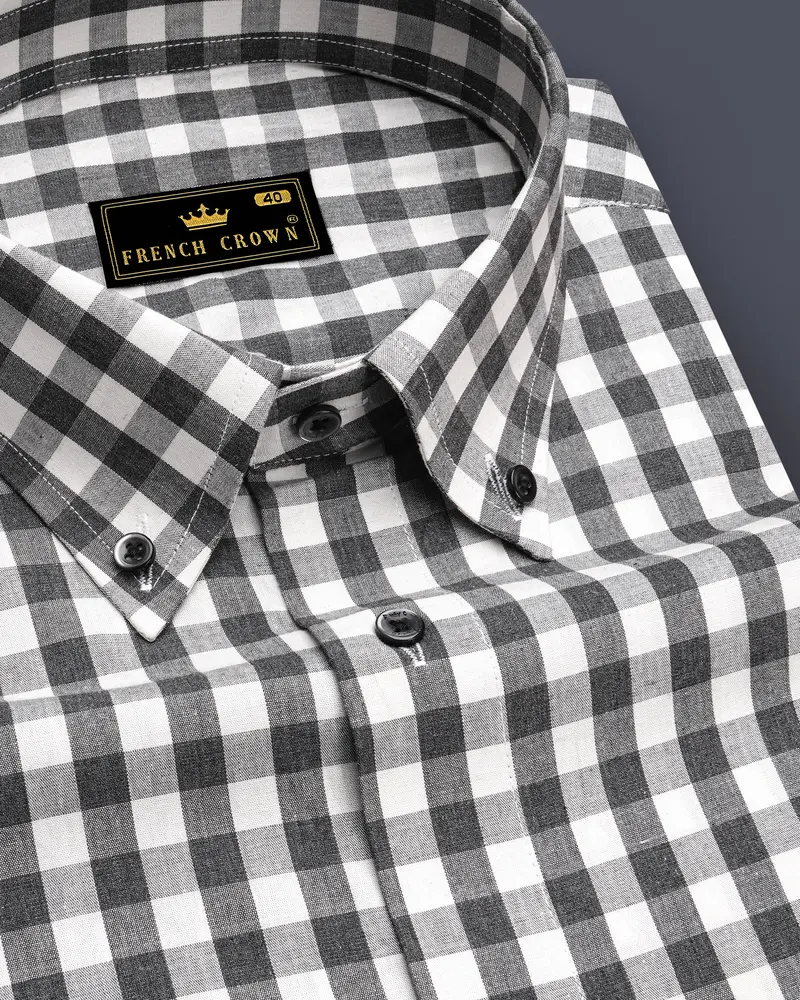 Bright White And Iridium Black Checkered Premium Cotton Shirt 1