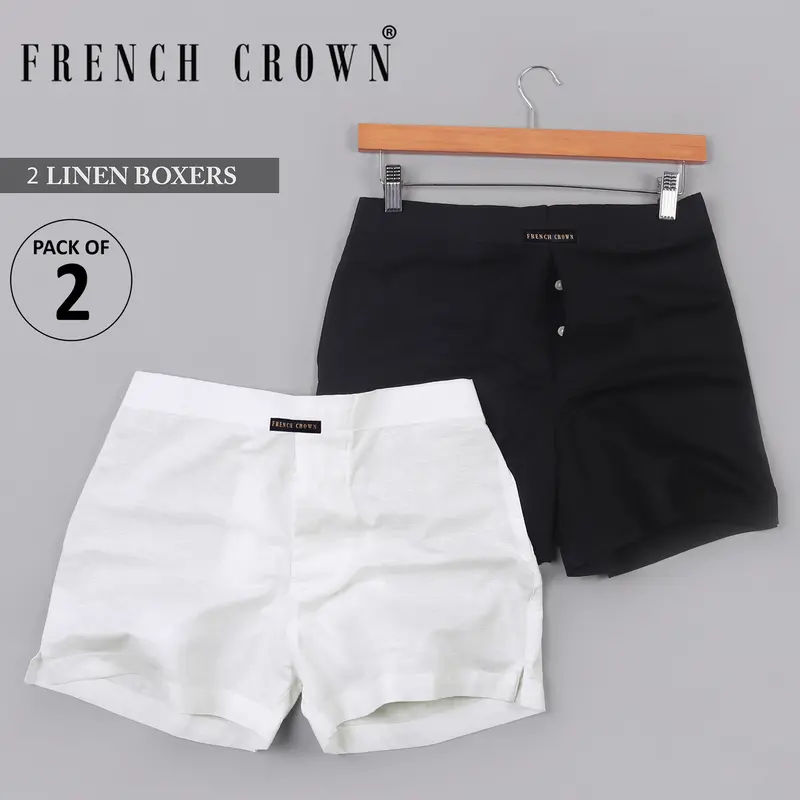 Bright White And Jade Black Luxurious Linen Boxers 1
