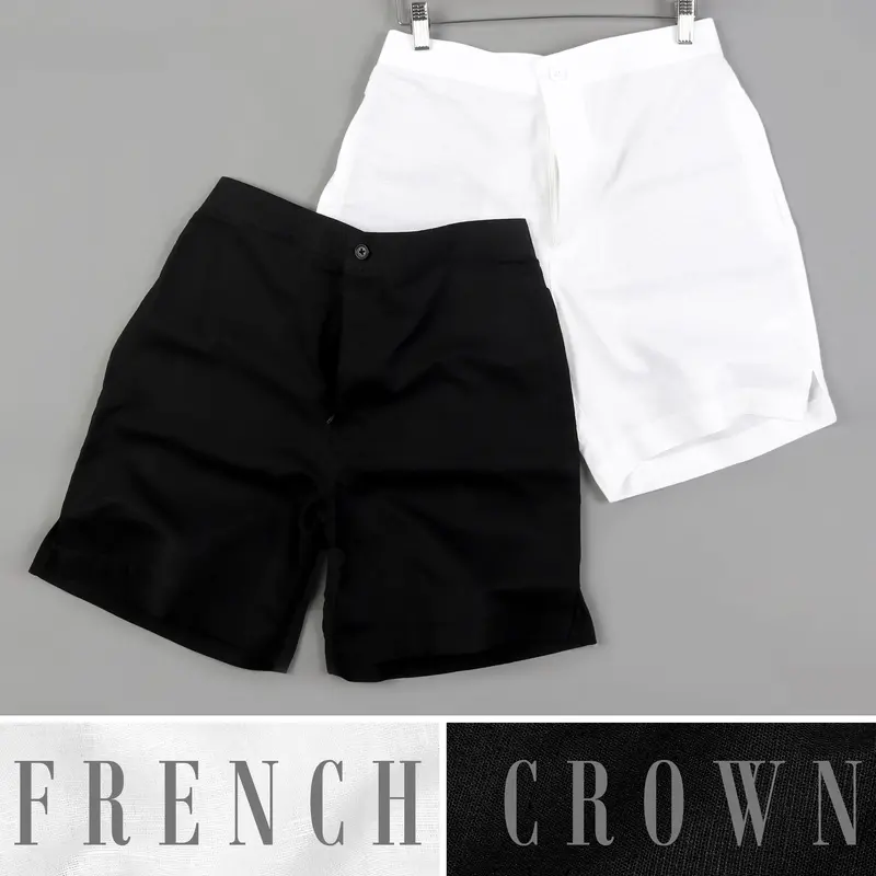 Bright White And Jade Black Luxurious Linen Shorts 1