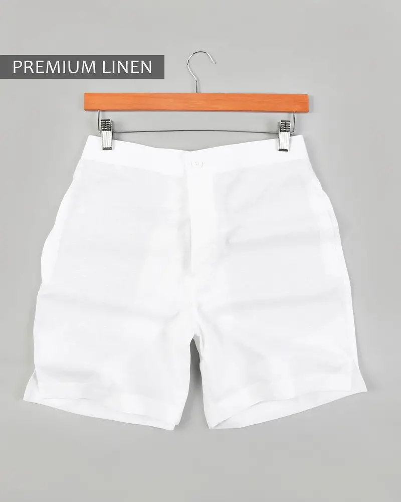 Bright White And Jade Black Luxurious Linen Shorts 4