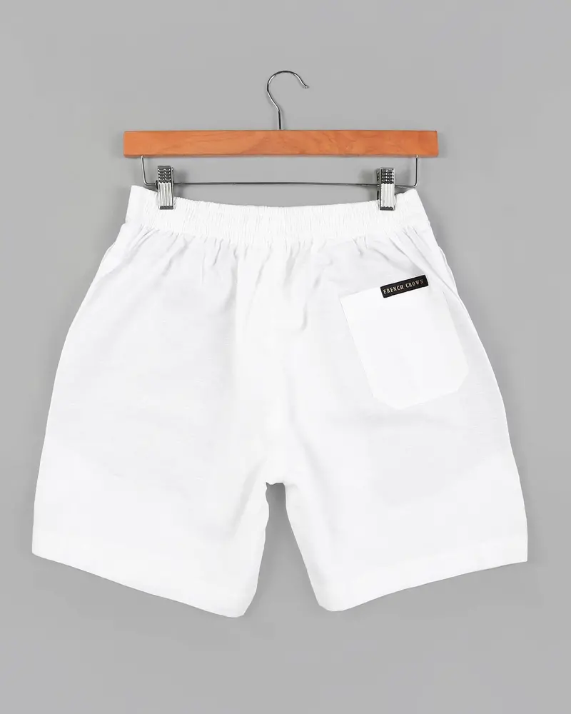 Bright White And Jade Black Luxurious Linen Shorts 5