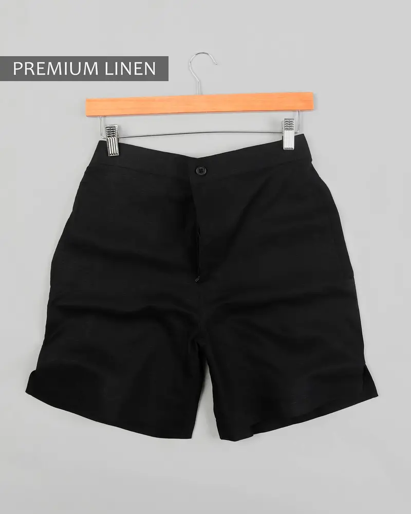 Bright White And Jade Black Luxurious Linen Shorts 6