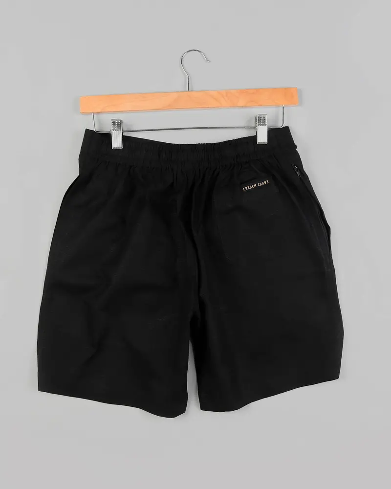 Bright White And Jade Black Luxurious Linen Shorts 7