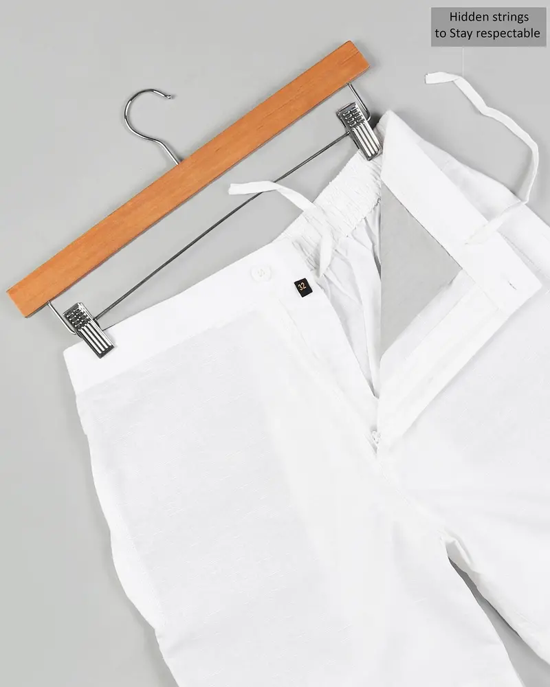 Bright White And Jade Black Luxurious Linen Shorts 8
