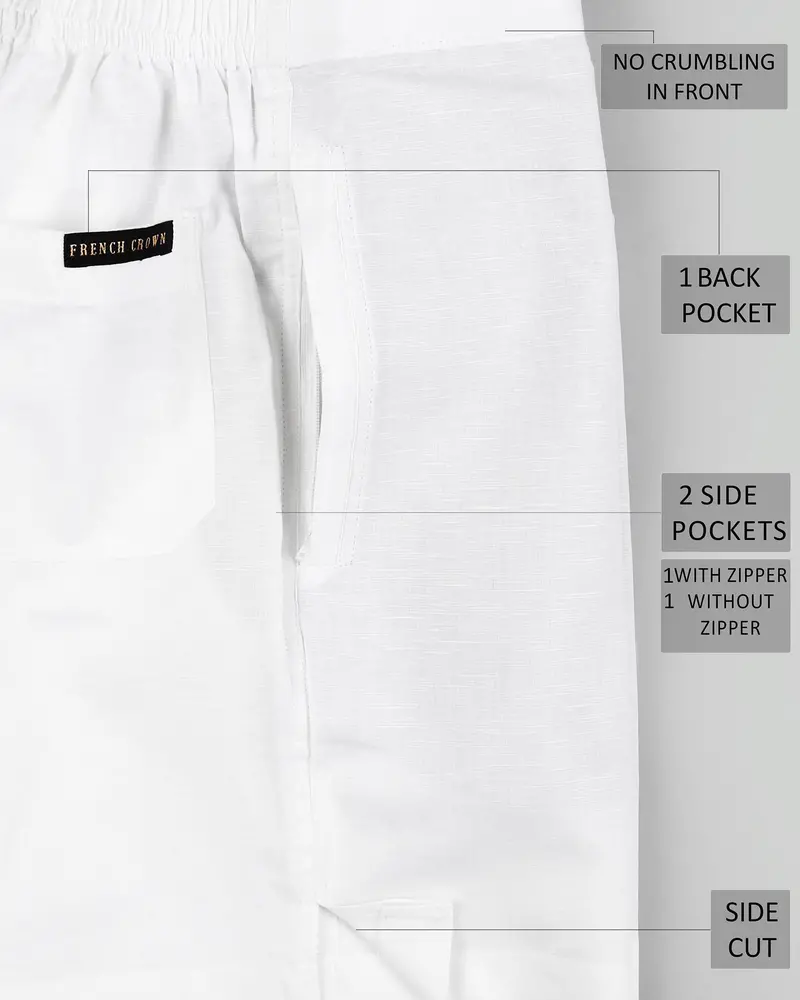 Bright White And Jade Black Luxurious Linen Shorts 9