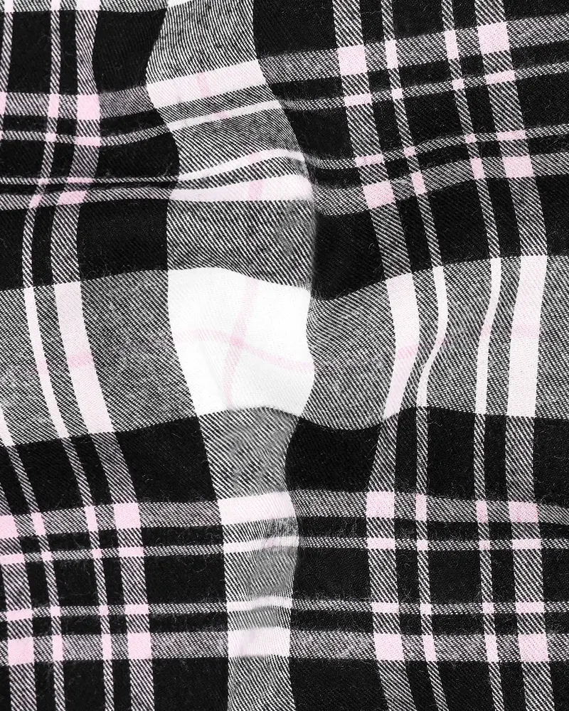 Bright White And Jade Black Plaid Hoodie Flannel Zipper Closure Shirt 3