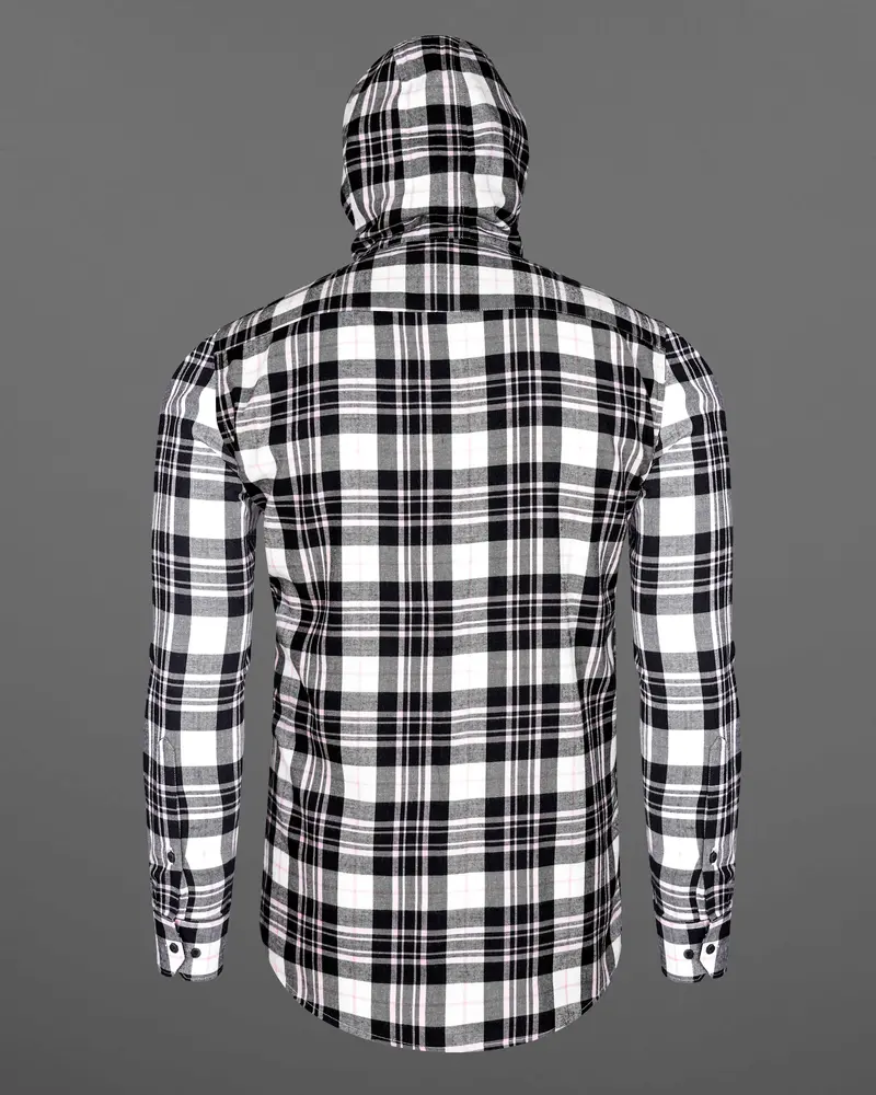 Bright White And Jade Black Plaid Hoodie Flannel Zipper Closure Shirt 9