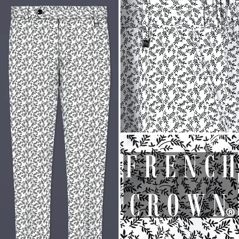Bright White And Jade Black Printed Cotton Stretchable Waistband Pant 1