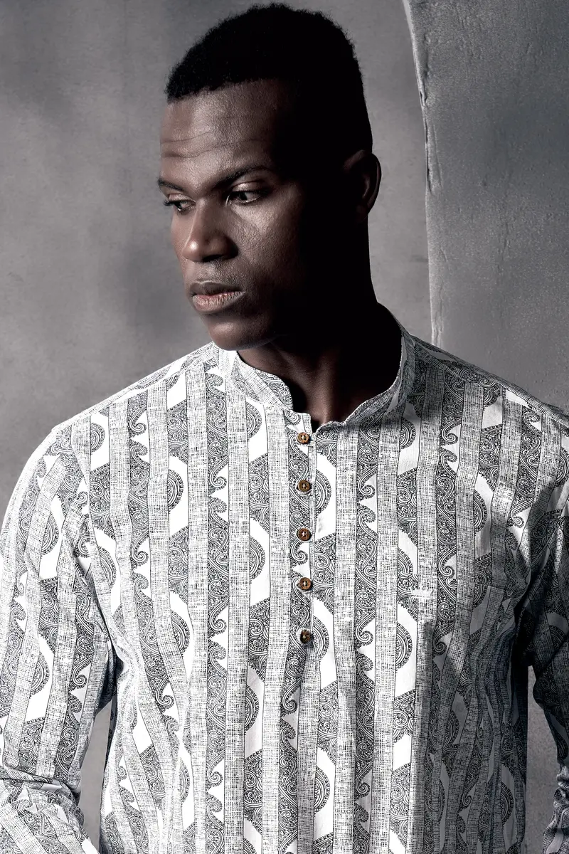 Bright White And Jade Black Stripes Printed Chambray Premium Giza Cotton Shirt 2