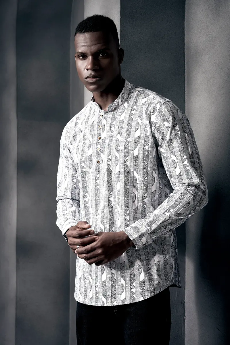 Bright White And Jade Black Stripes Printed Chambray Premium Giza Cotton Shirt 5