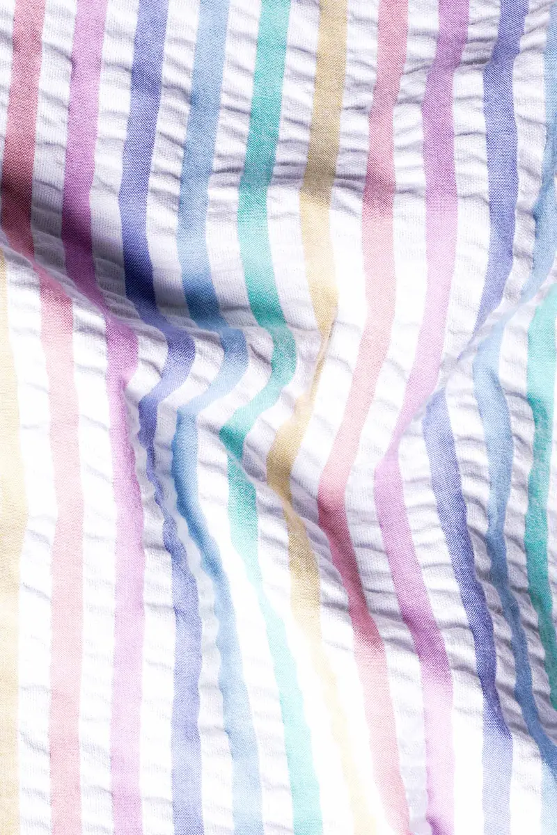 Bright White And Jagged Green Multicolour Striped Seersucker Giza Cotton Shirt 2