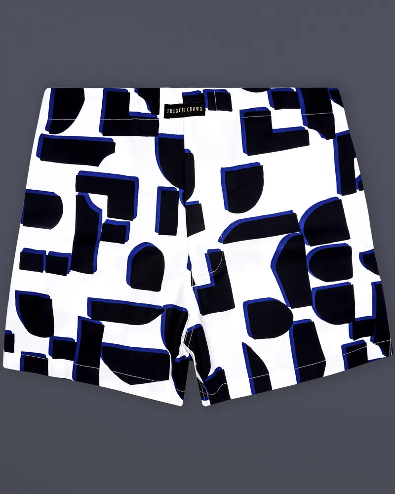 Bright White And Jaguar Black Printed Subtle Sheen Super Soft Premium Cotton Boxer 1