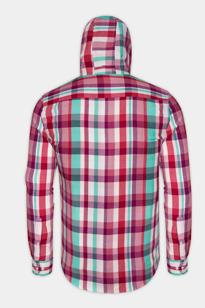 Bright White And Jasper Pink Plaid Twill Premium Cotton Hoodie Shirt 7