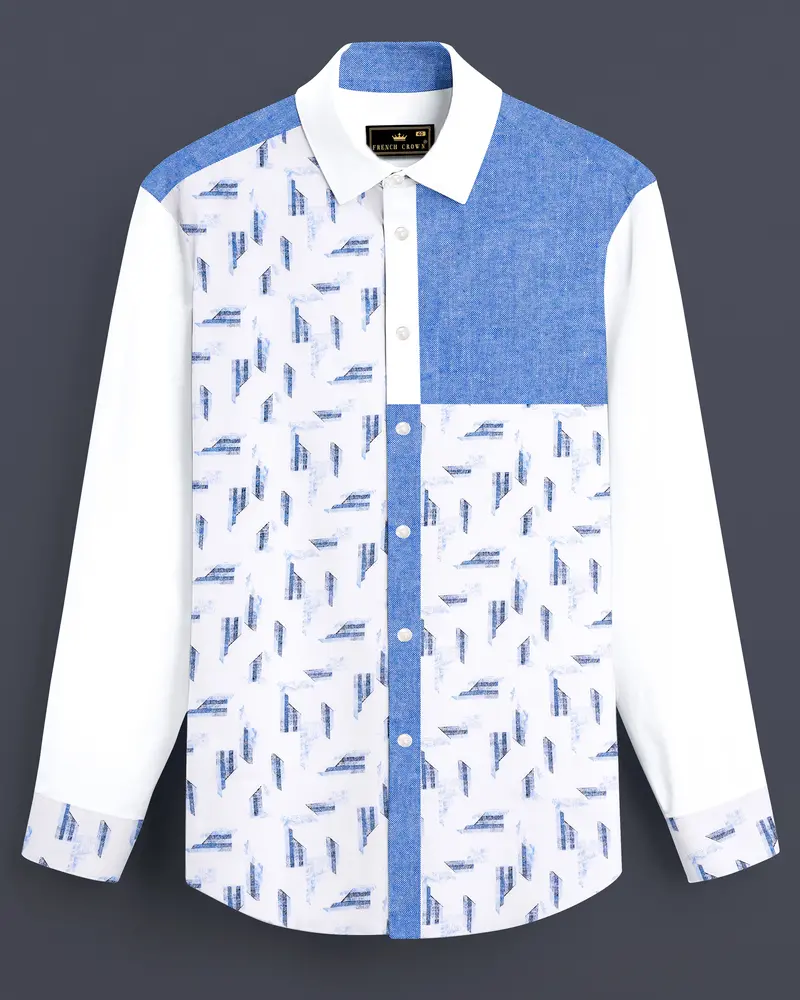 Bright White And Jordy Blue Printed Super Soft Premium Cotton Designer Shirt 1