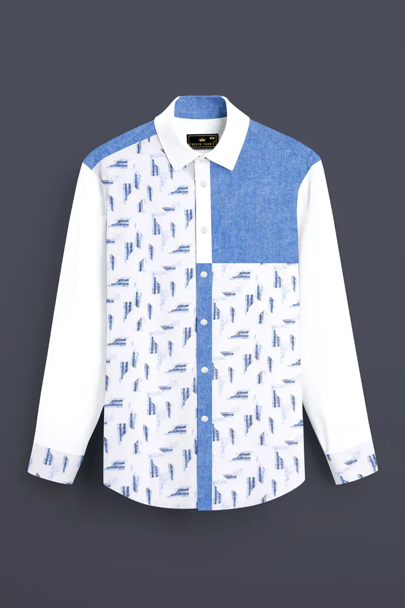 Bright White And Jordy Blue Printed Super Soft Premium Cotton Designer Shirt 2