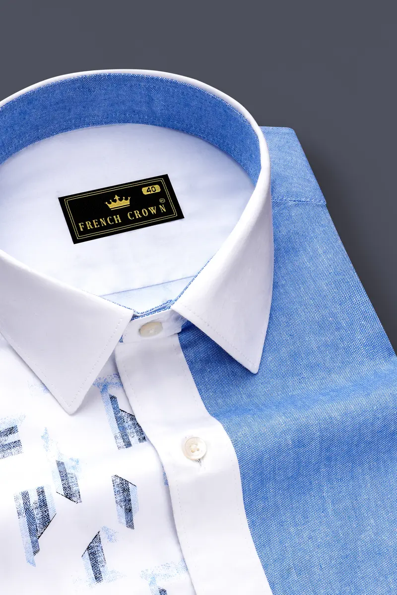 Bright White And Jordy Blue Printed Super Soft Premium Cotton Designer Shirt 4