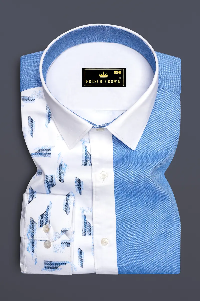 Bright White And Jordy Blue Printed Super Soft Premium Cotton Designer Shirt 5