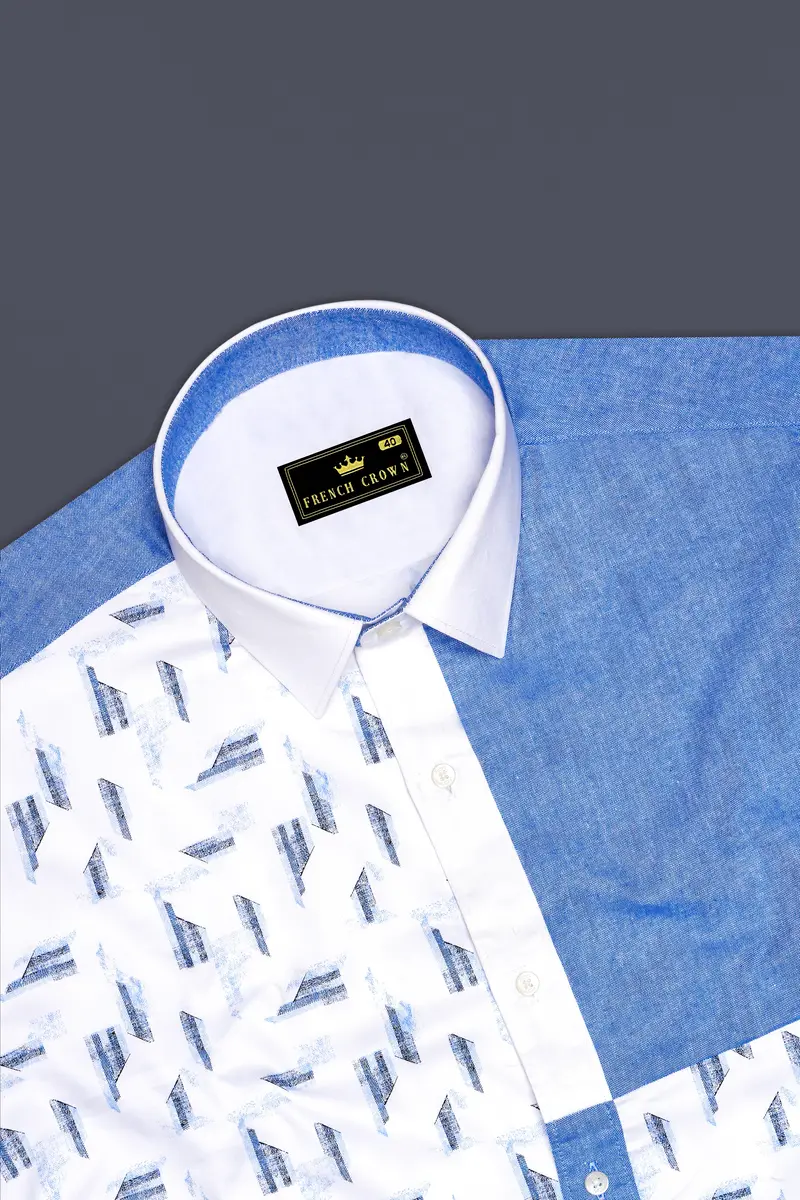 Bright White And Jordy Blue Printed Super Soft Premium Cotton Designer Shirt 6