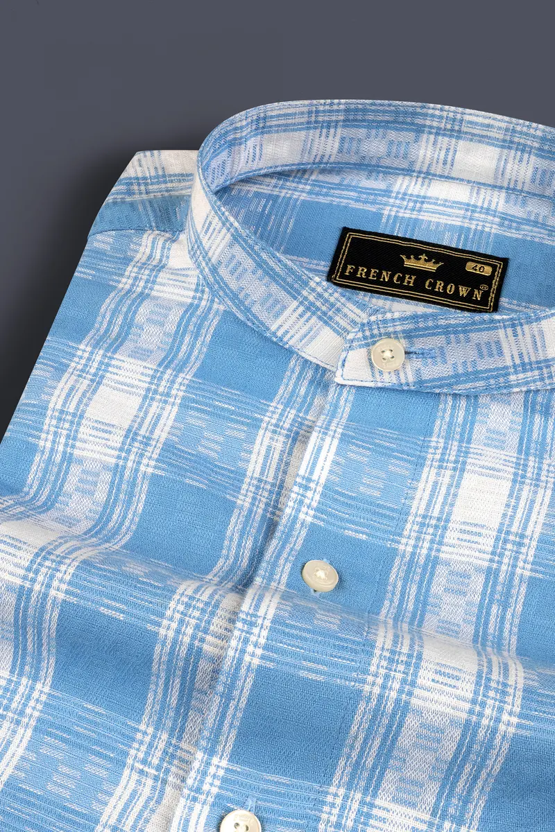 Bright White And Malibu Twill Checkered Premium Cotton Shirt 1