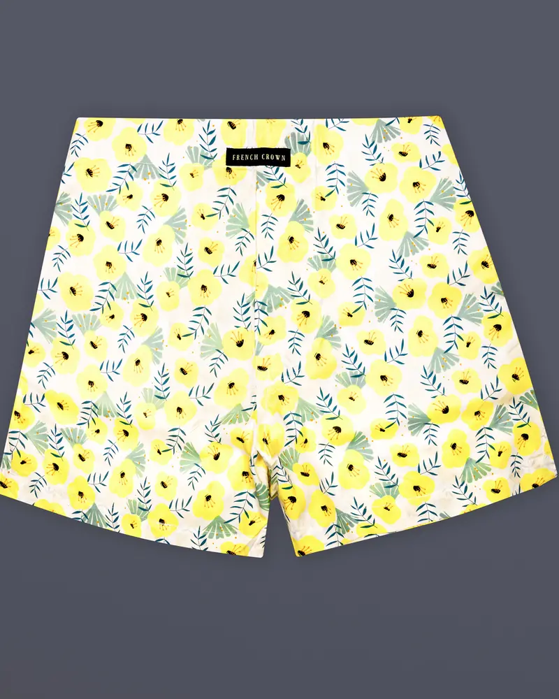 Bright White And Manilla Yellow Printed Premium Giza Cotton Boxer 1