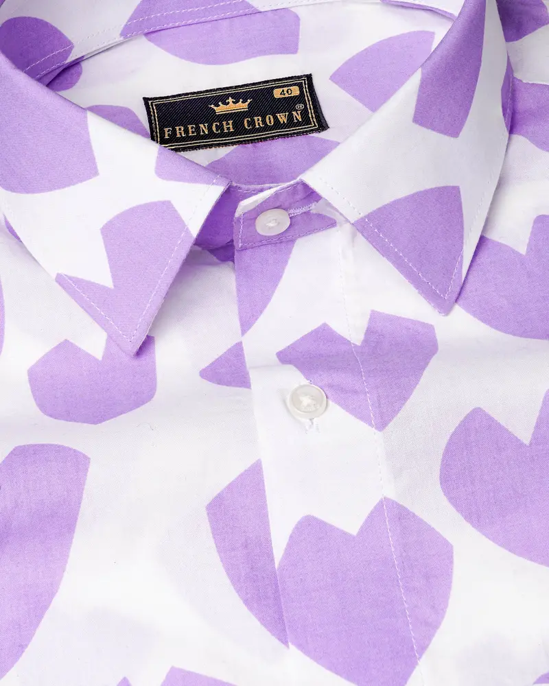 Bright White And Mauve Heart Printed Premium Cotton Shirt 1