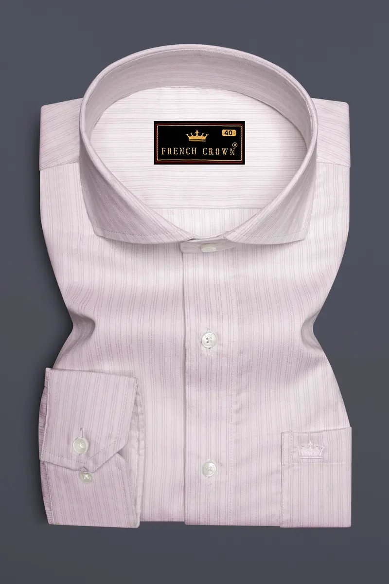 Bright White And Maverick Pink Twill Pinstriped Premium Cotton Shirt 4