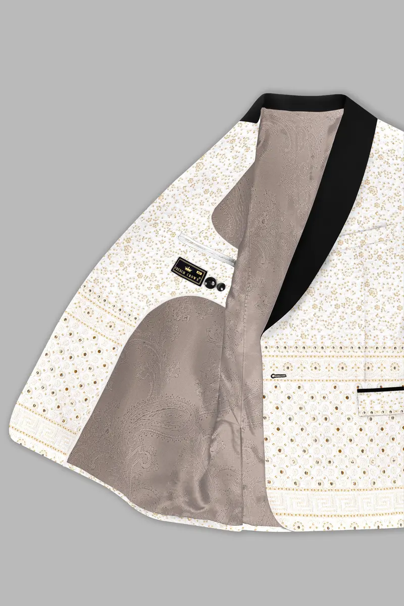 Bright White And Merino Cream Sequin Embroidered Tuxedo Blazer 5