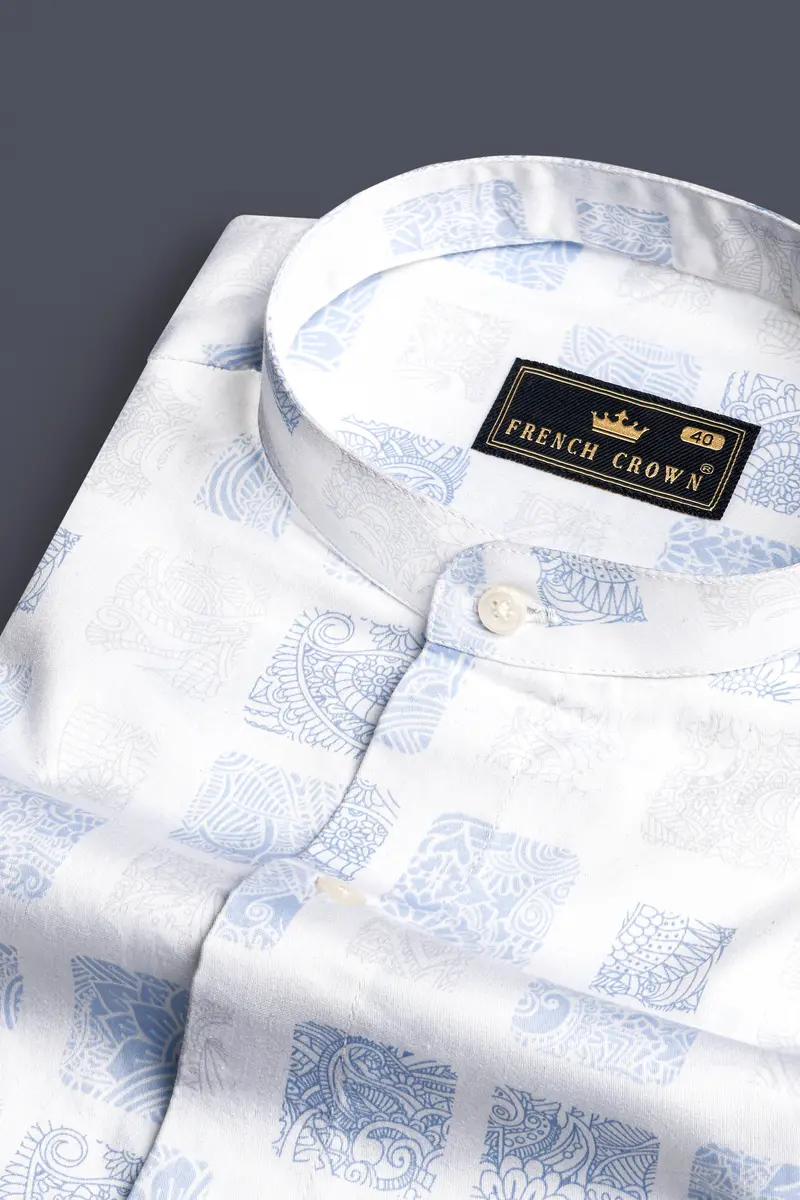 Bright White And Metallic Blue Printed Super Soft Premium Cotton Shirt 1