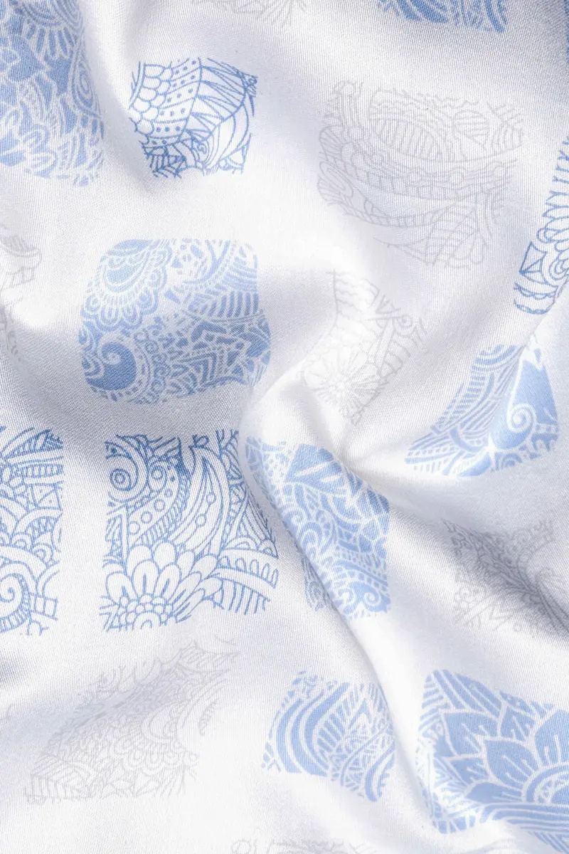 Bright White And Metallic Blue Printed Super Soft Premium Cotton Shirt 2