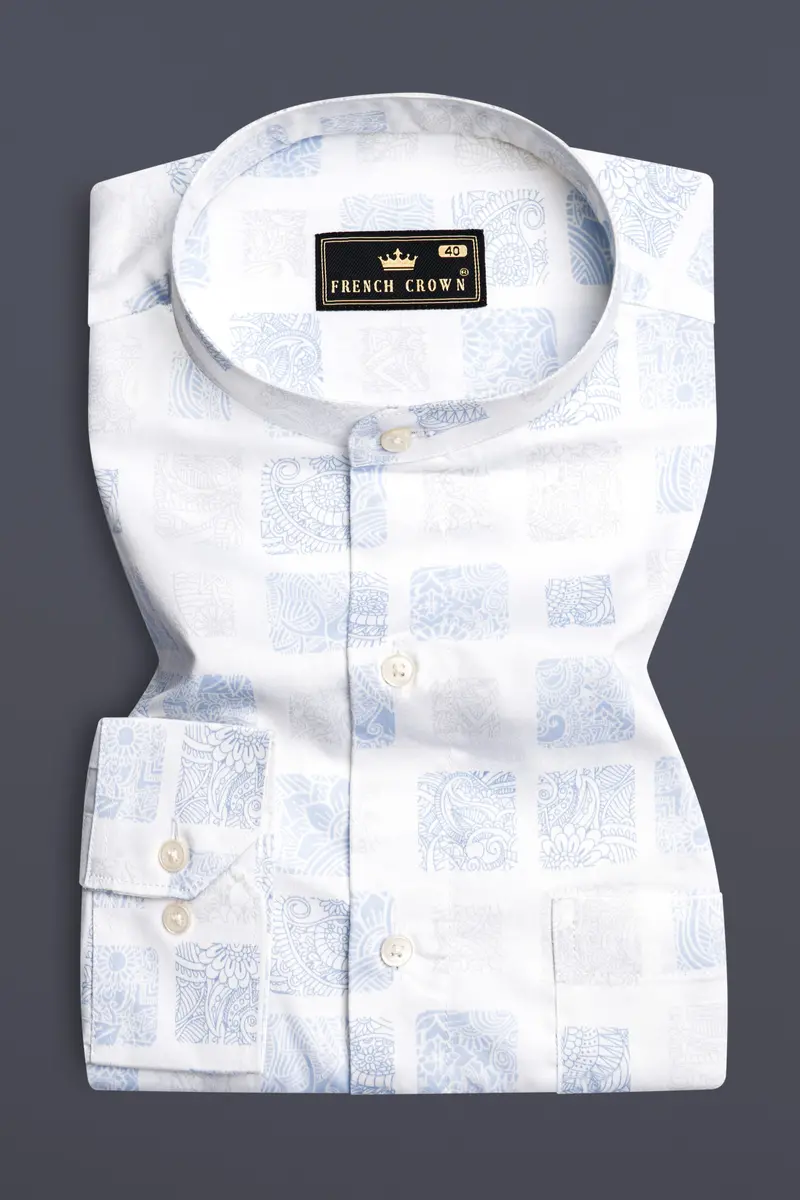 Bright White And Metallic Blue Printed Super Soft Premium Cotton Shirt 3