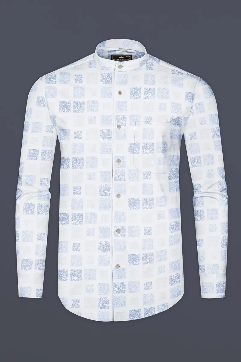 Bright White And Metallic Blue Printed Super Soft Premium Cotton Shirt 4