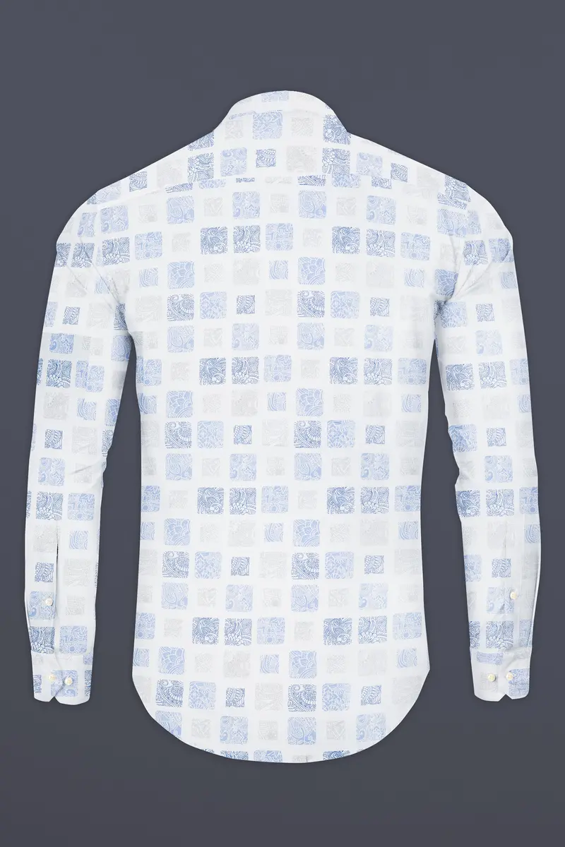 Bright White And Metallic Blue Printed Super Soft Premium Cotton Shirt 5