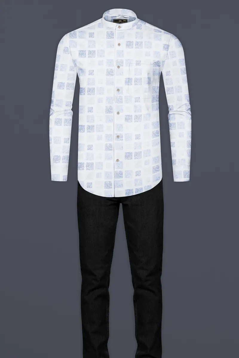 Bright White And Metallic Blue Printed Super Soft Premium Cotton Shirt 6