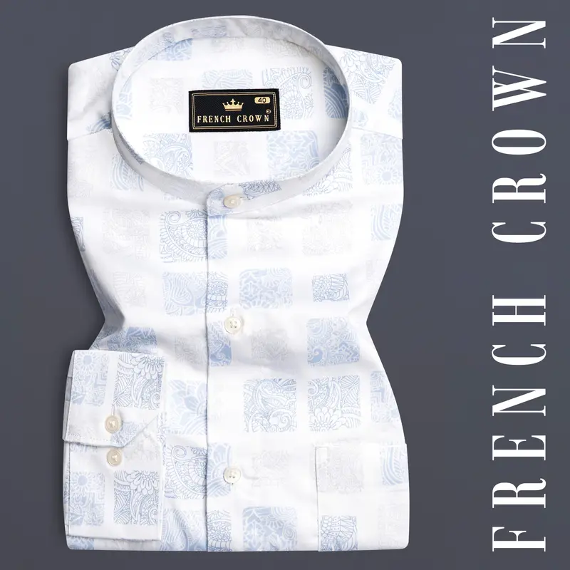 Bright White And Metallic Blue Printed Super Soft Premium Cotton Shirt 7